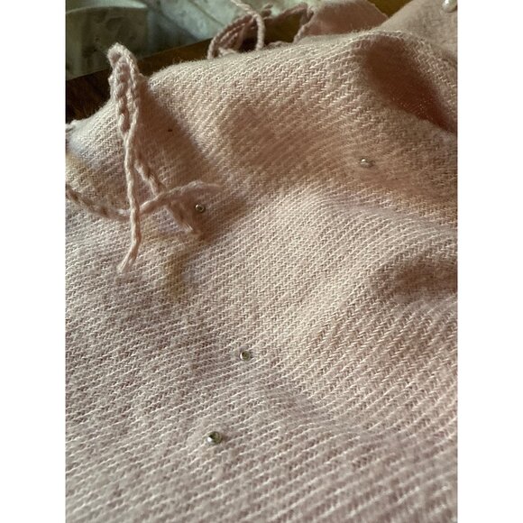 Jessica McClintock Faux Pearl-Embellished Pink Scarf With Fringe - Picture 9 of 11